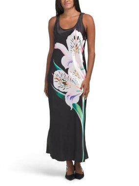 TASH & SOPHIE Made In Usa Floral Scoop Neck Satin Maxi Dress